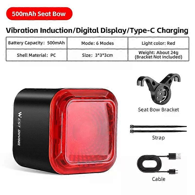 unbrand Bicycle Rear Light Brake Sensing Digital Power Display Auto Start/Stop Long Endurance Tailli