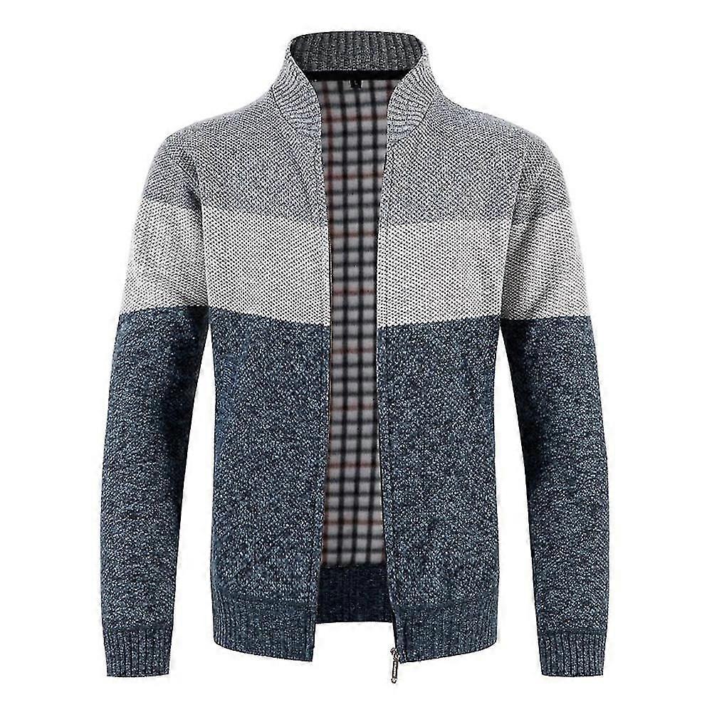 Män Colorblock Fleece Tjock varm kofta Tröja Kappa Långärmad Jacka Ytterkläder Vinter