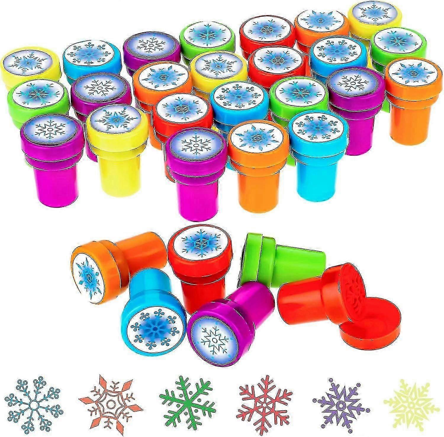 36 Pieces Winter Snowflake Stamps Plastic Colored Stamps Assorted Snowflake Stampers For Card Making Christmas Party Favors, 6 Styles