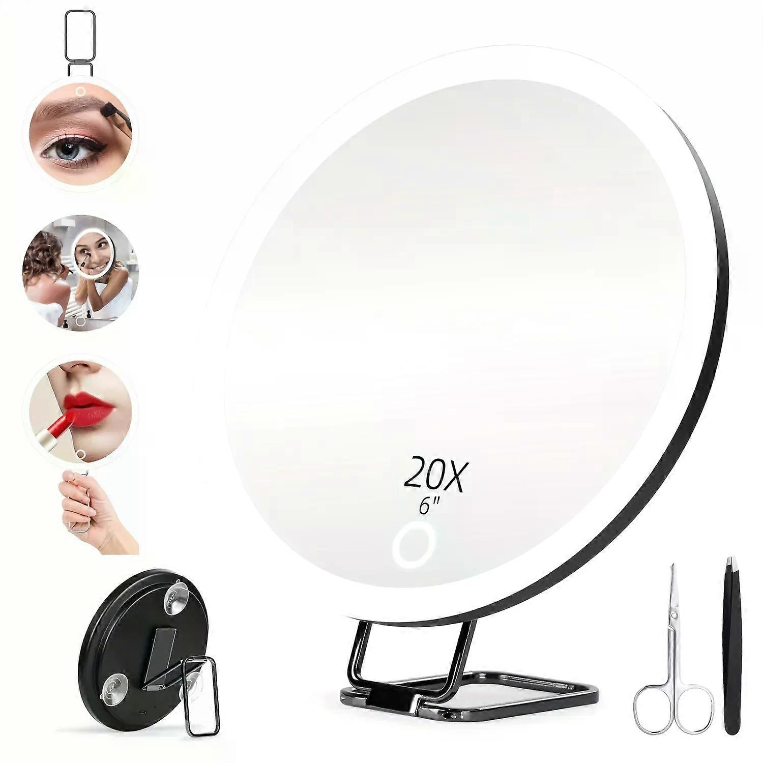 LED Lighted Magnifying Mirror 5X 10X 20X 30X Lighted Magnifying Makeup Mirror Travel Makeup Mirror With Magnification 6inch C