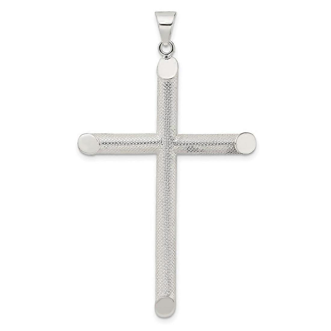 Pendentif croix religieuse en argent sterling 925 poli et texturé de 37,22 mm pour femme