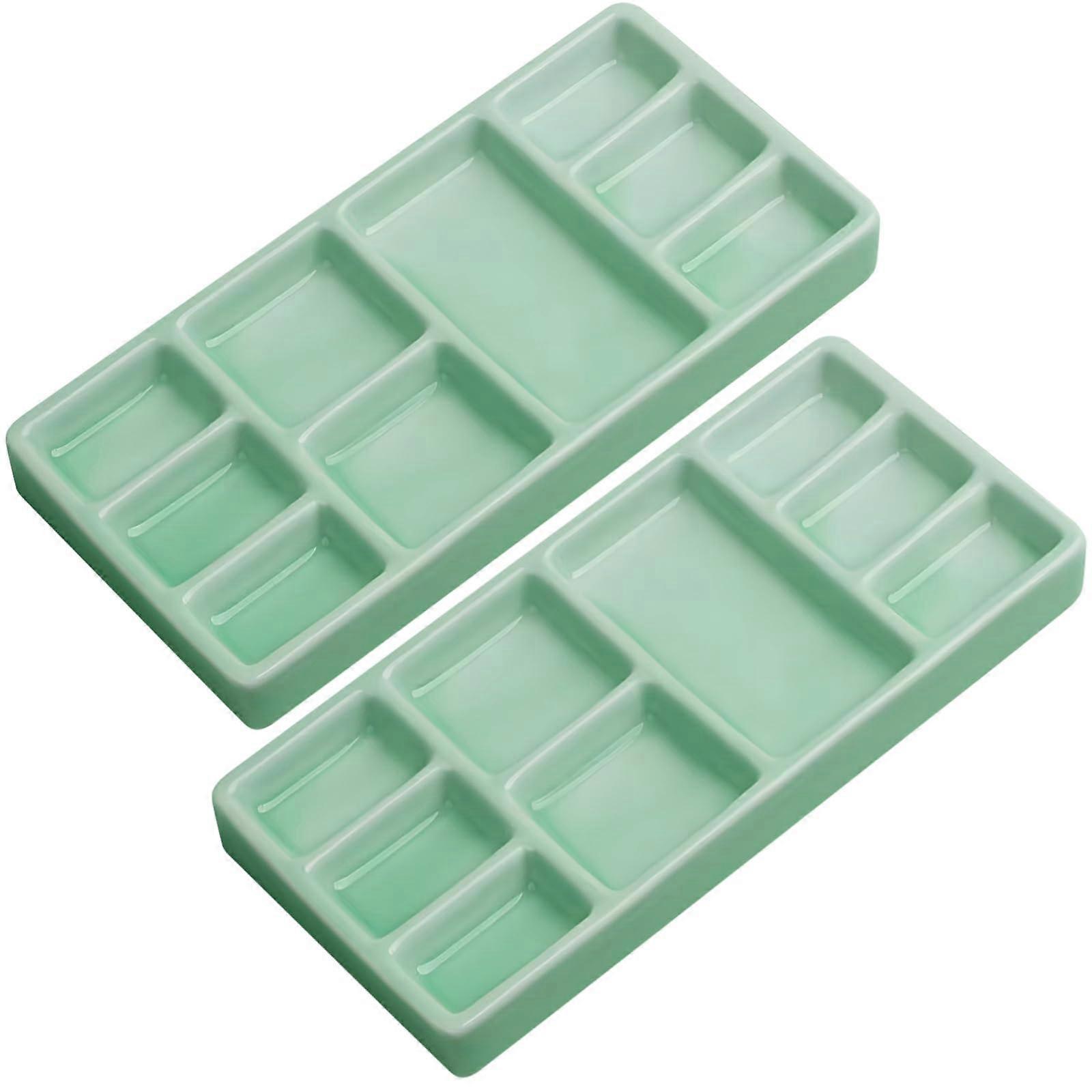 7 in Green Ceramic Watercolor Mixing Tray Set, Pack 2, of with Grid Design for Painting Ref: 3229