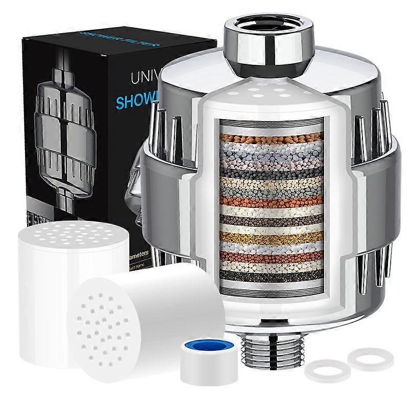 Shower Filter with Rotating Turbine - Shower Water Softener with 2 Replaceable Filter Cartridges, Anti-Limescale Shower Filter to Remove Chlorine and