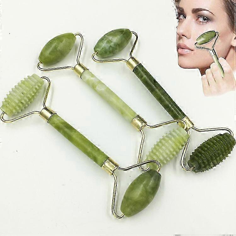 Psmgoods Anti-Aging Jade Stone Massage Roller Face Relaxation Decrease Tool Natural Face Body Healthy Cold Therapy Scooter (Double Jade Stone 2, 1 Pie