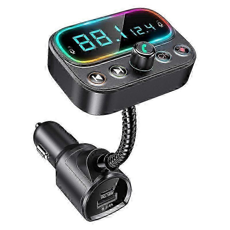 Bluetooth 5.0 FM Transmitter,USB Bluetooth Car Adapter with Dual Mic Wireless Car Music Player Supp