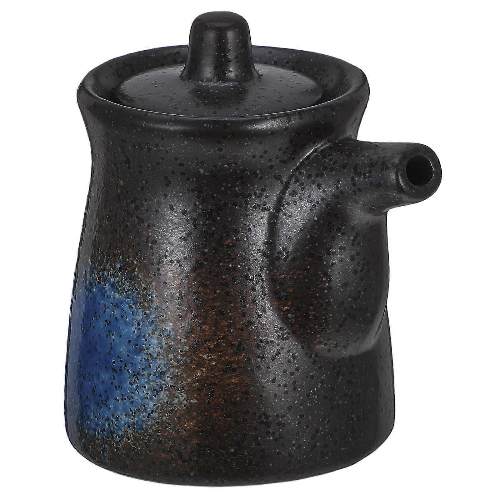 Ceramic Lidded Soy Sauce Dispenser Vinegar Container Japanese Style Condiment Holder for Oils Dressings Pottery Sauce Bottle Ice Color