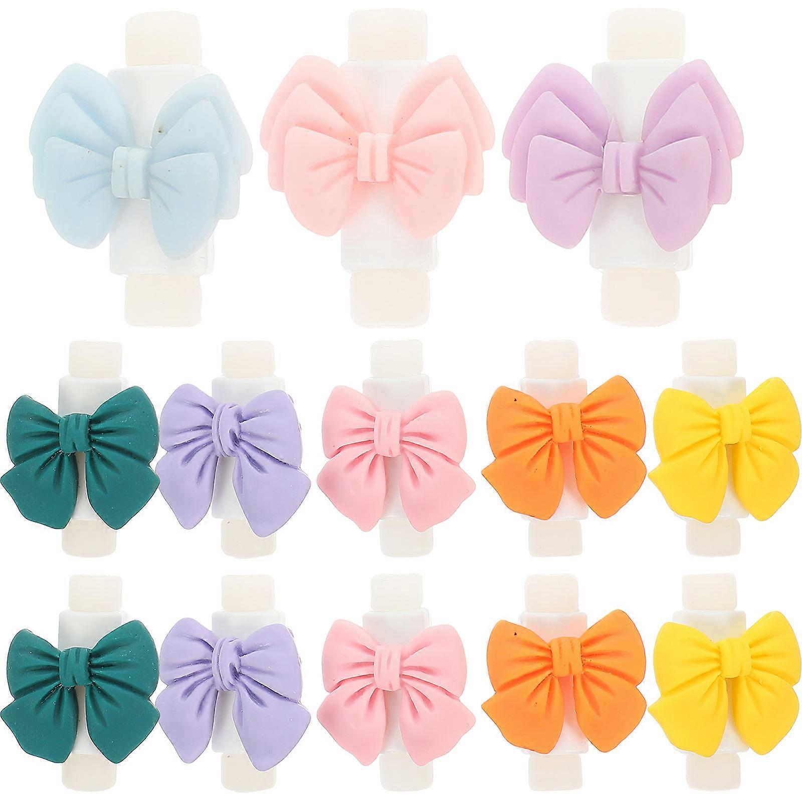6 Pcs Bowknot Cable Protectors Mixed Color Cord Sleeves Durable Data Line Savers Portable USB Charger Cable Protectors Prevent Fraying Extend Lifespan