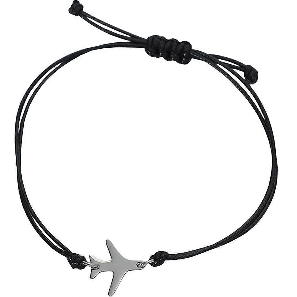 Adjustable Airplane Charm Braided Bracelet for Men Boys, Handmade Black Cord Wrist Rope, Simple Stylish Thread Accessory