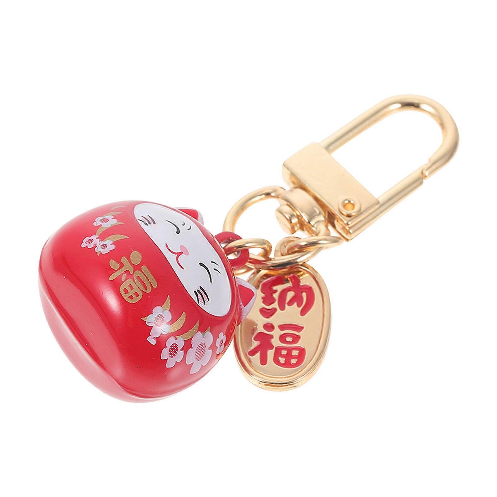 Adorable Red Cat Keychain with Bell Pendant for Keys Hanging