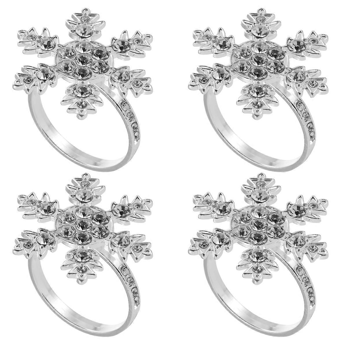 Snowflake Shaped Napkin Rings Christmas Style Tableware Accessory Silver 4Pcs