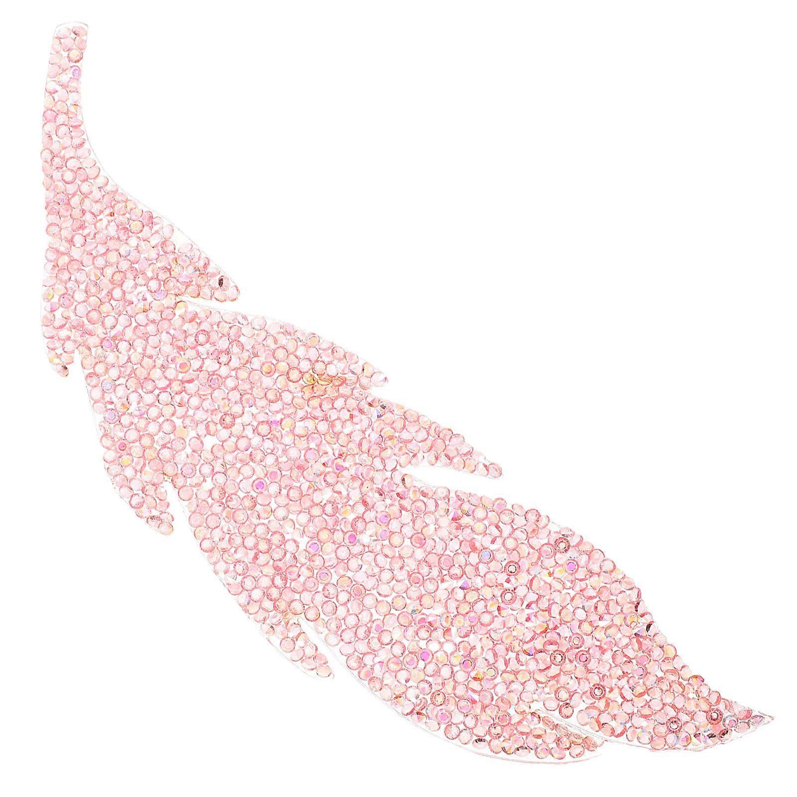 Rhinestone Applique Patches Leaf Shape Diy Projects Clothes Bags Hats Pink 0.3X5X18.3CM Decorative Patch 1Pcs