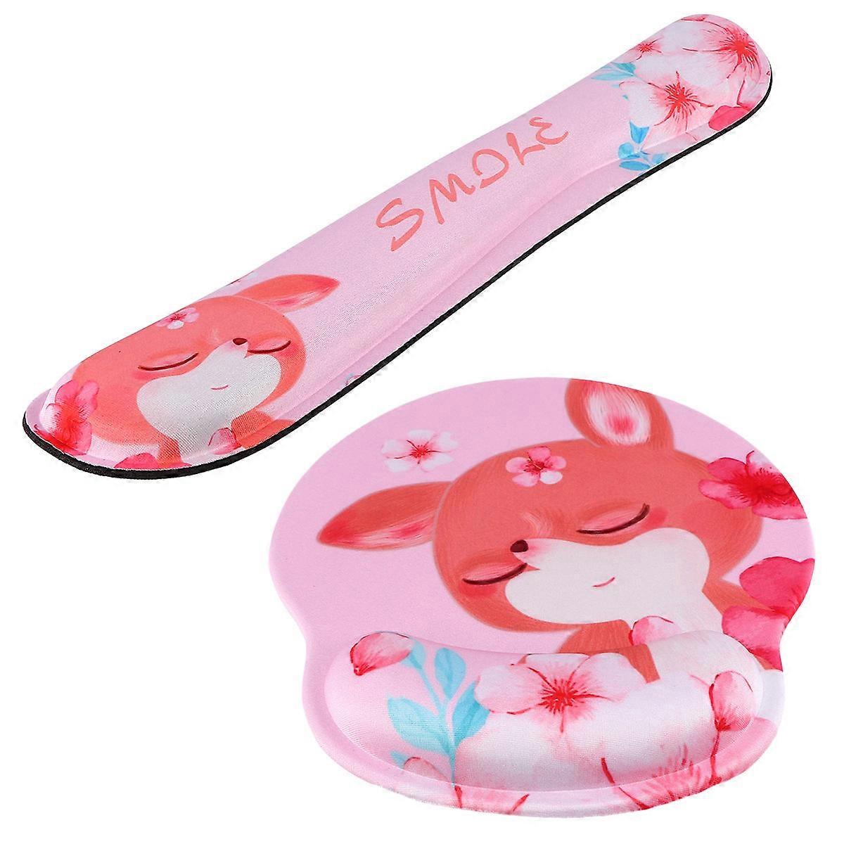 Wrist Rest Mouse Pad Hand Fatigue Relief Office Work Gaming Accessory 25x22x2.5cm Pink 1Set