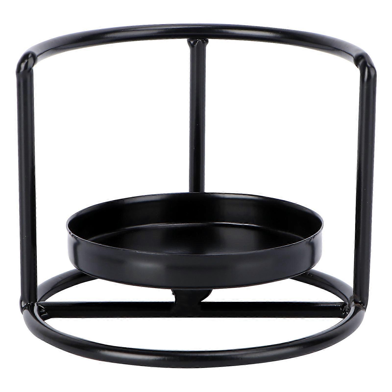 Iron Candlestick Holder Simple Design Tabletop Decoration Circular Ring Black 9.5x7.5cm 1Pc