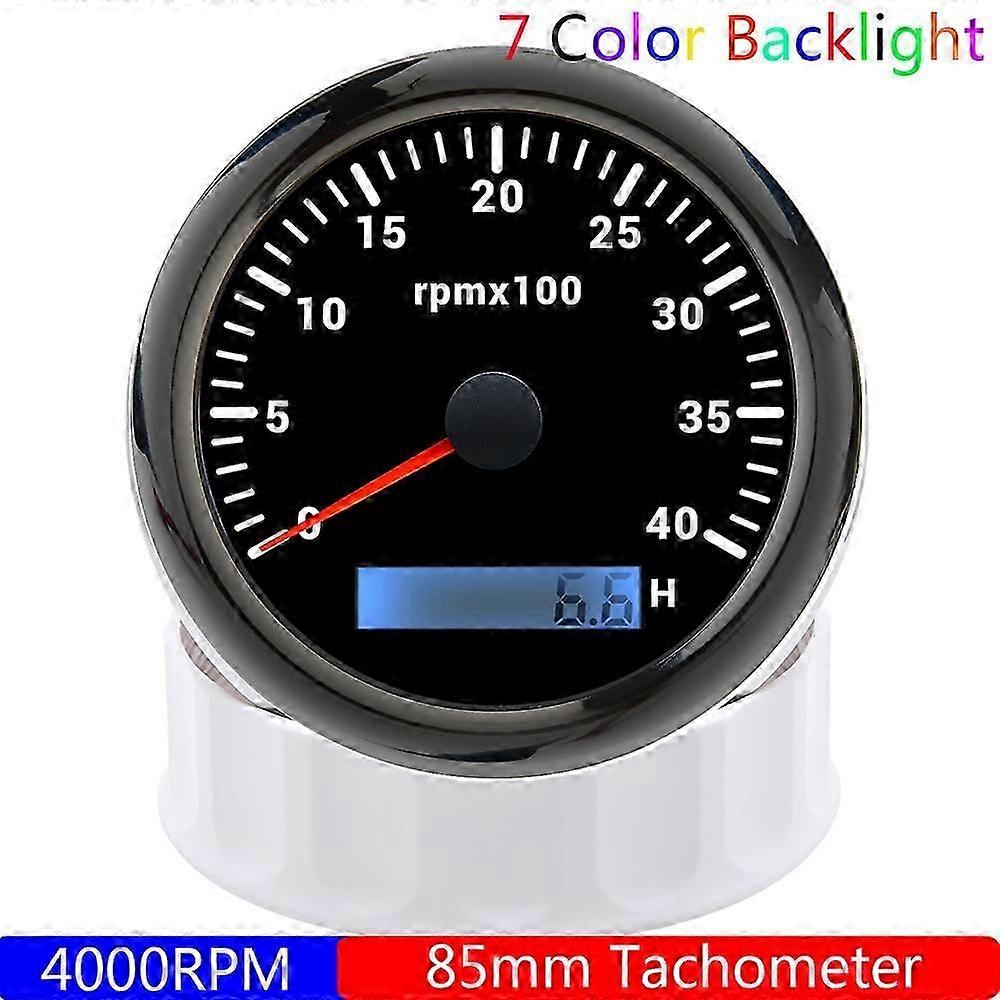 85MM Diesel Engine Tachometer 3000/4000/6000/8000 RPM Gauge REV Counter with Digital Hourmeter 7 Color Backlight 12V 24V