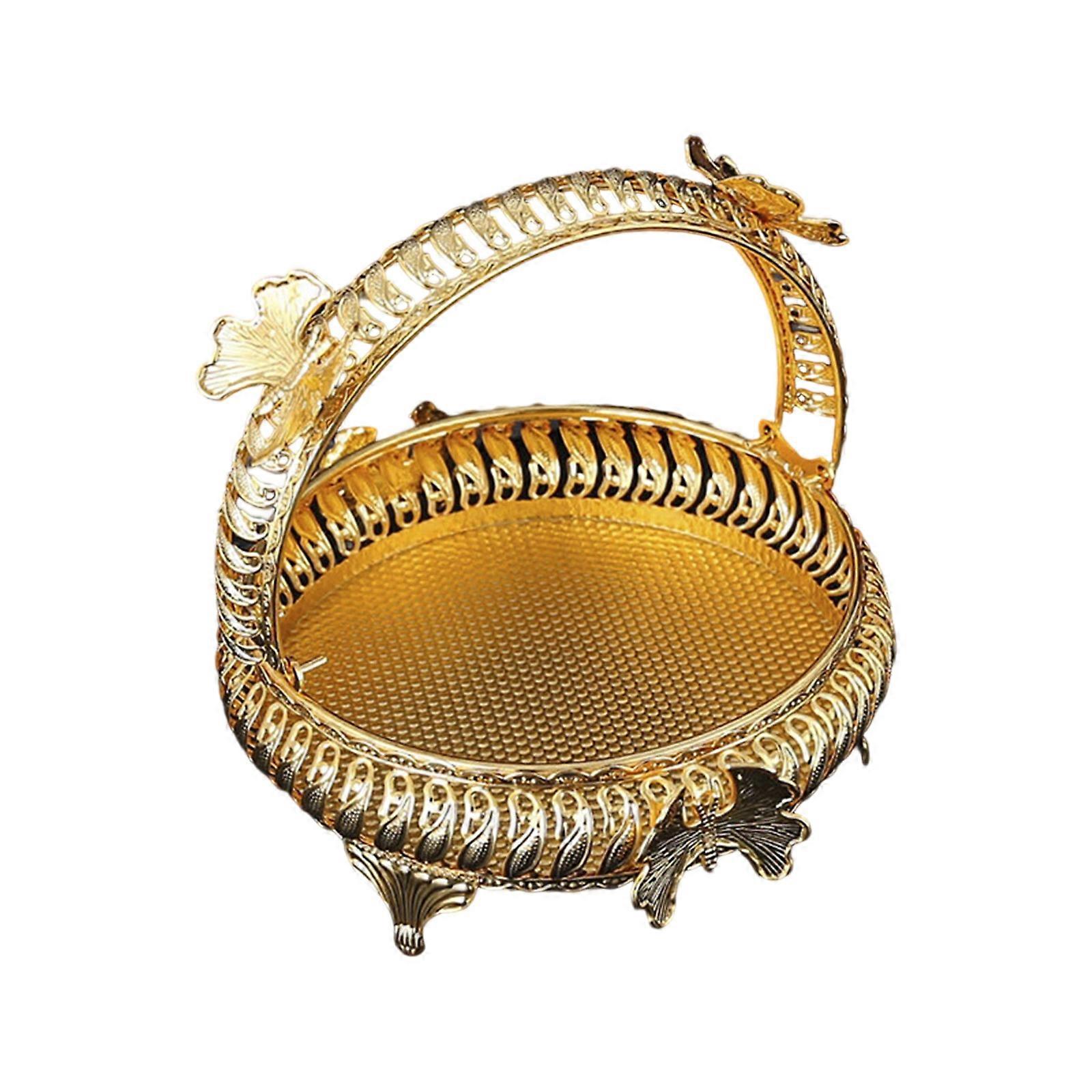 Oversized 5L European Fruit Bowl Metal Snacks Serving Tray Cakes Platter Comfortable Handle For Daily Use Gifting