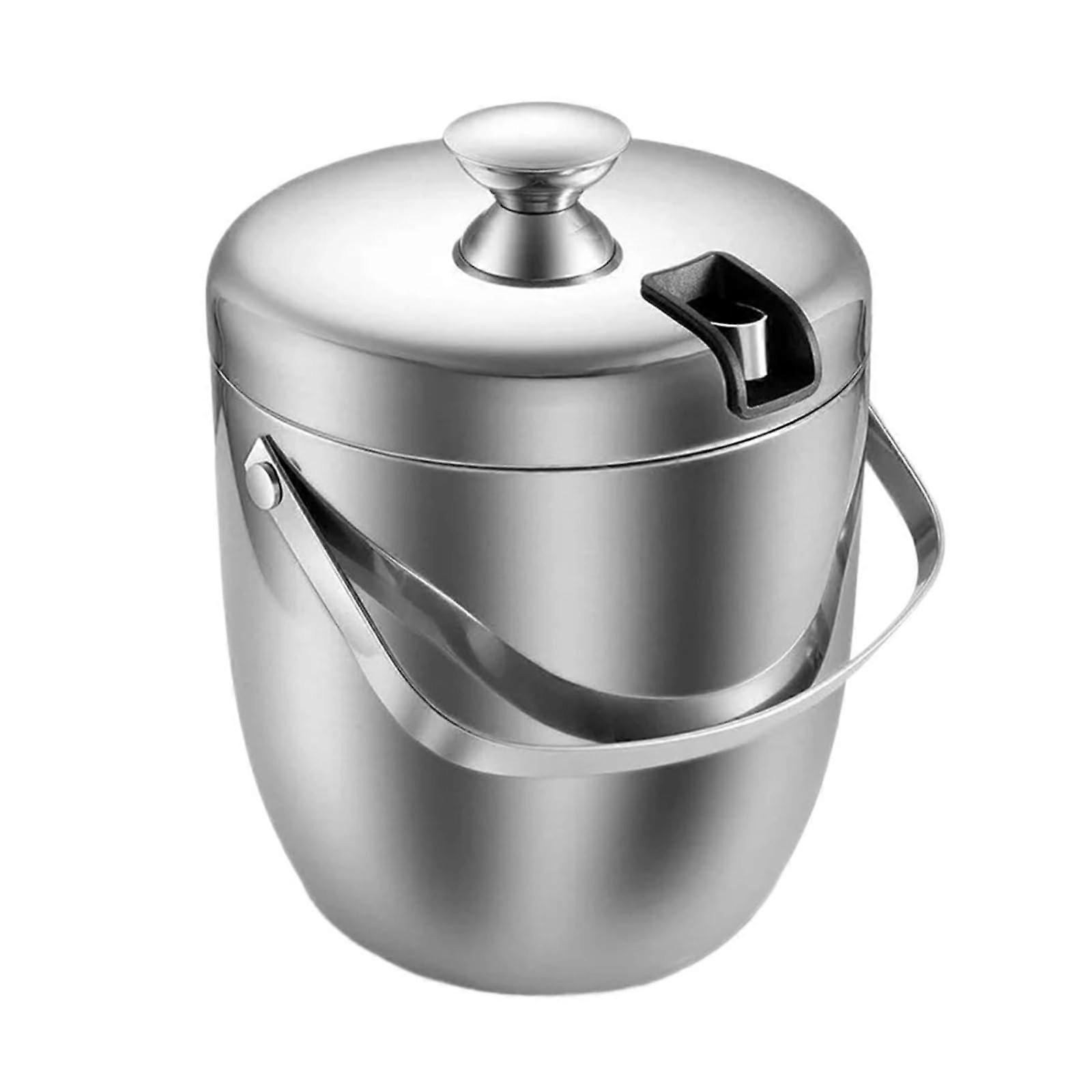 Ice bucket, insulated doublewalled ice bucket made of stainless steel, 2.8L, with lid for beer and wine cooler, for home, bar, silver