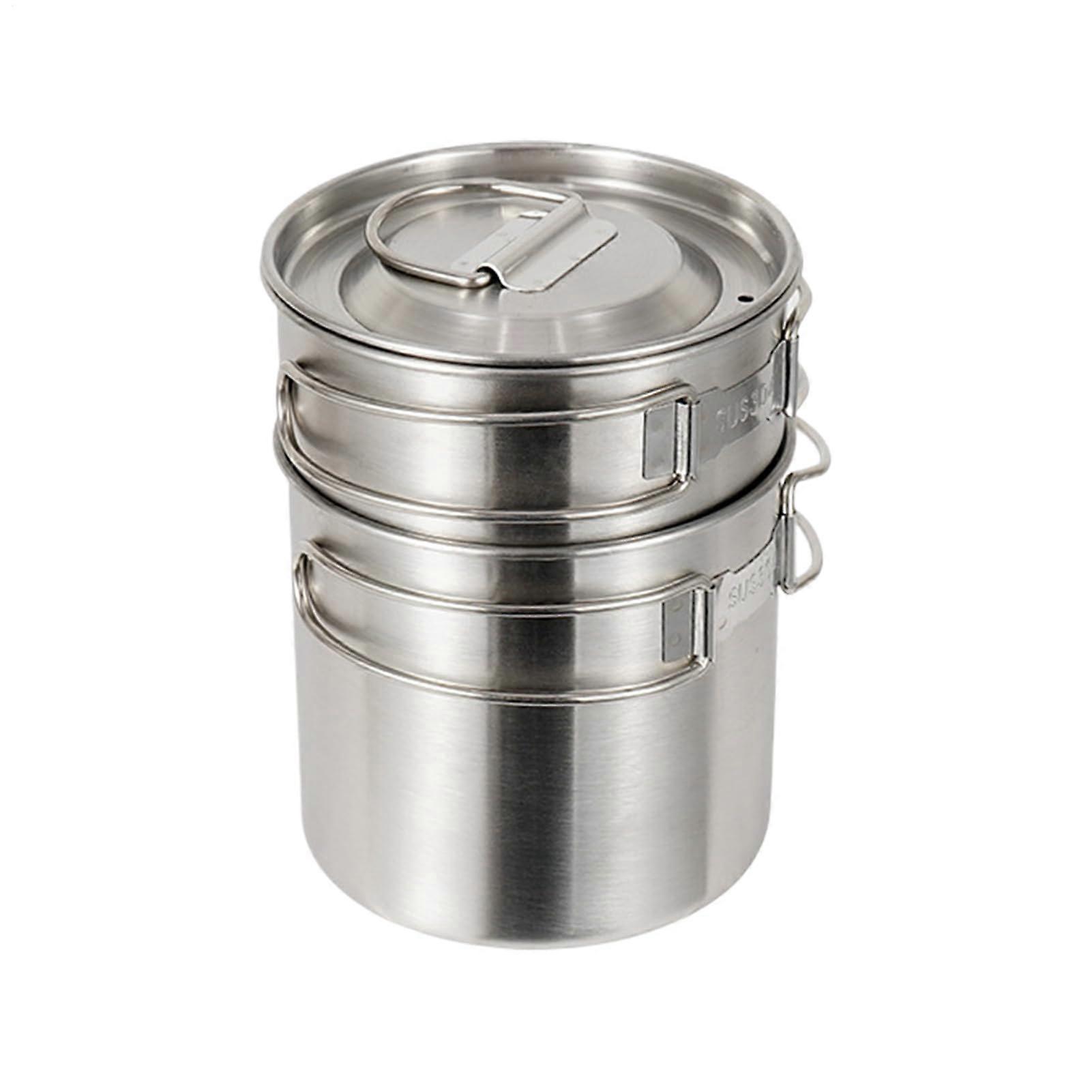 3Piece Stainless Steel Camping Cookware Set – Includes 1000ml  700ml Pots with Lid