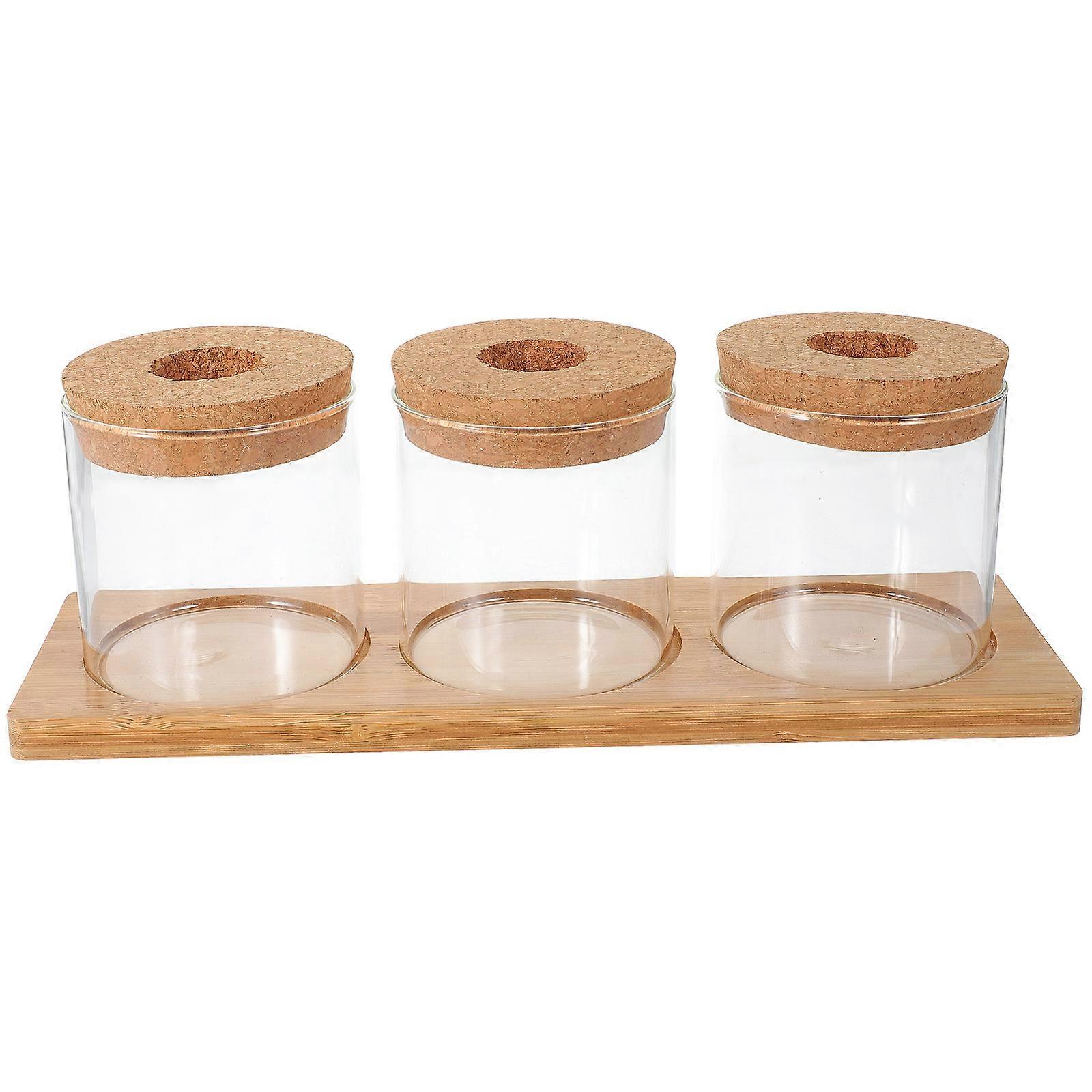 Glass Planter Terrarium Container Square Base Bamboo Material Home Decoration 1Set