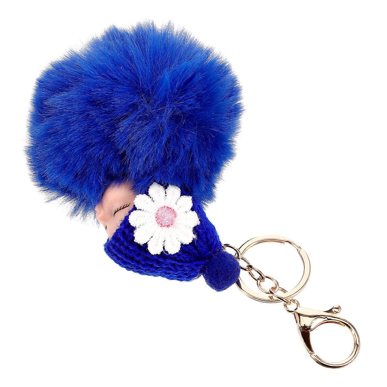 Matching Plush Keychains Soft Toy Pompom Pendant For Women Everyday Use Light Grey Clips to Bag 1Pack