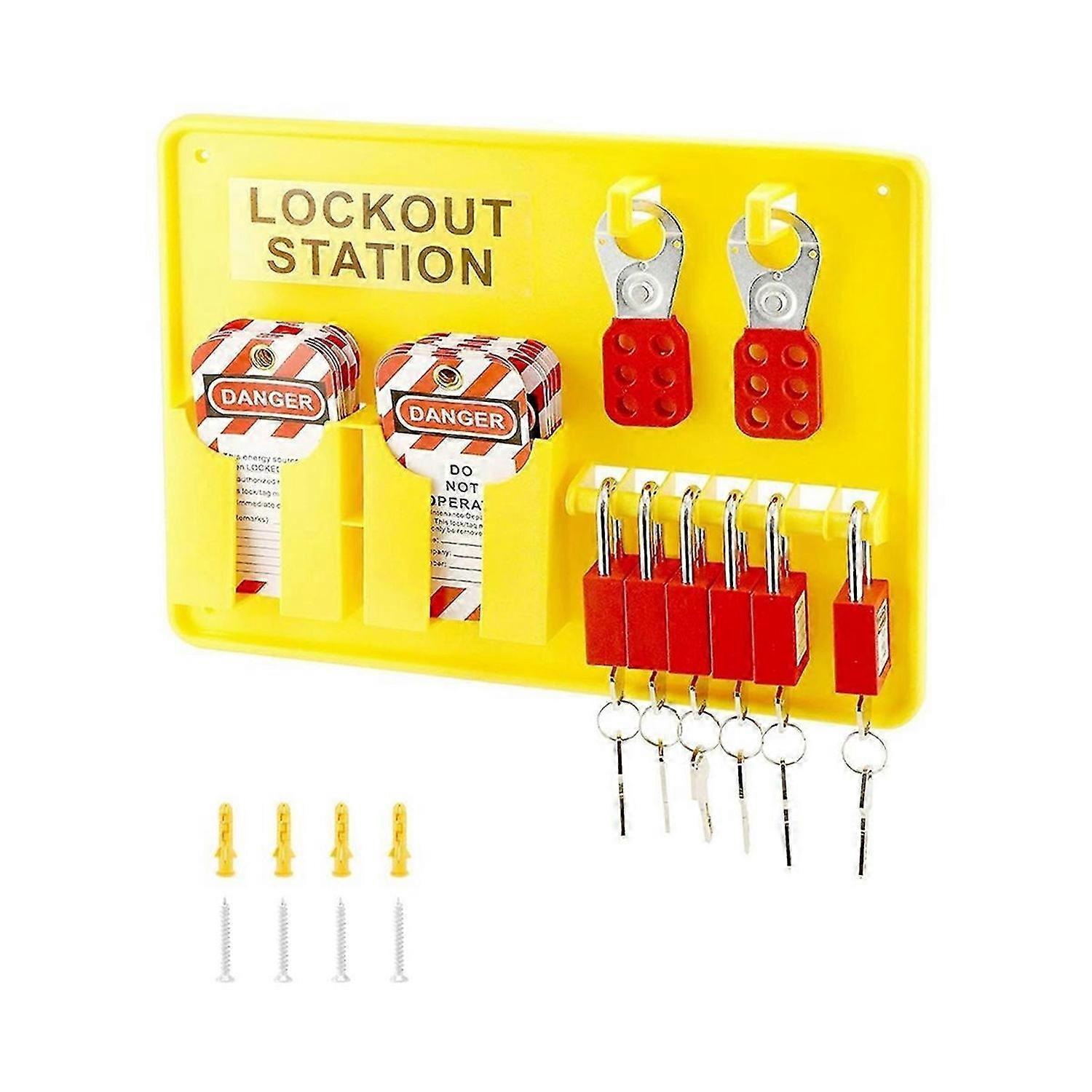 Lockout Tagout Station, 6 Stück Sicherheitsvorhängeschloss, Lockout Station, 2 Stück Hasp, 32 Stück Tags 20 Stück Kabelbinder