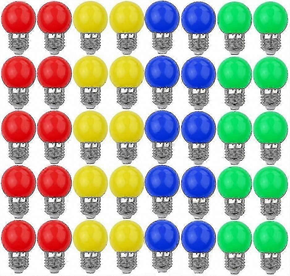 混合色 (赤、黄、青、緑) の 240 ルーメン E27 装飾 LED 電球 - Ac220V-240V 互換性を備えた 40 個入りパック