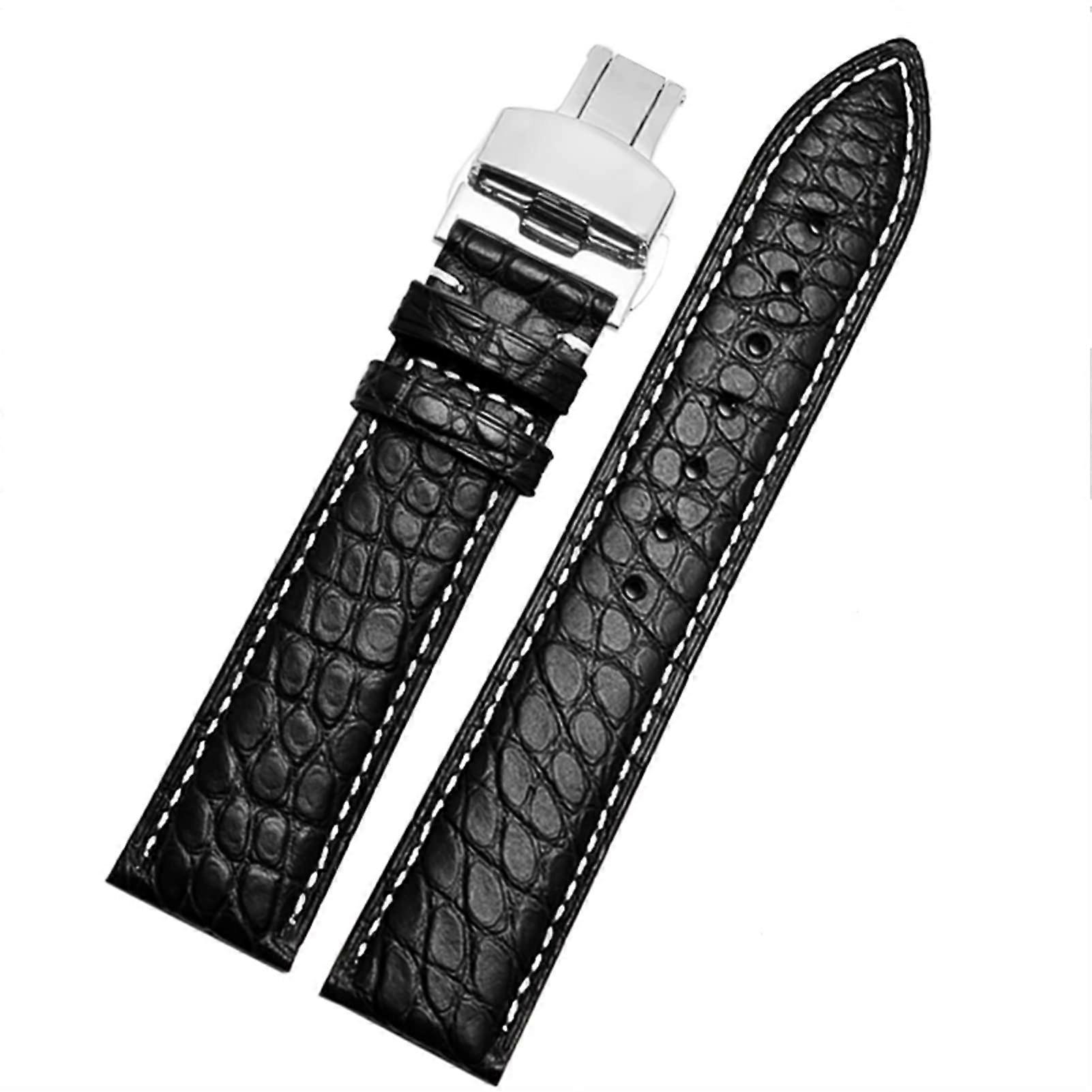 Crocodile Leather Watch Strap - 12-15 Mm Width, Fits Most Brands, Folding Clasp, Agate Inlay