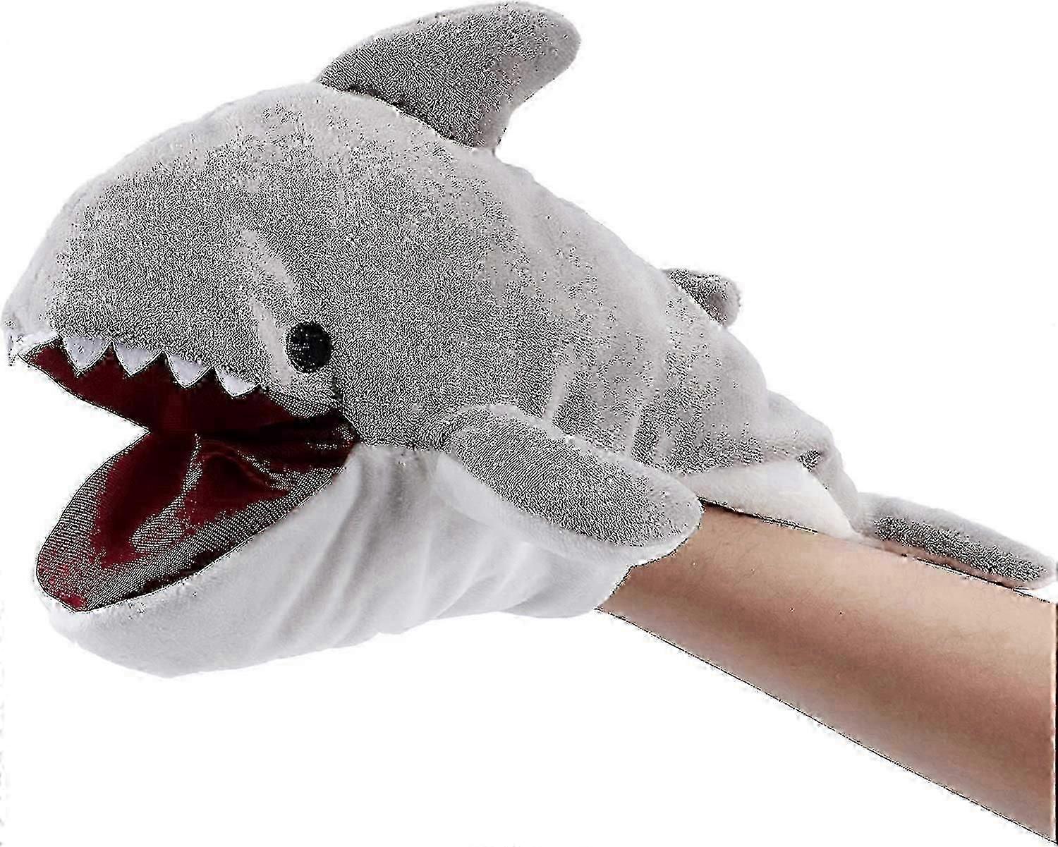 11.8' Plush Shark Hand Puppet With Open Movable Mouth For Storytelling Puppet Theater