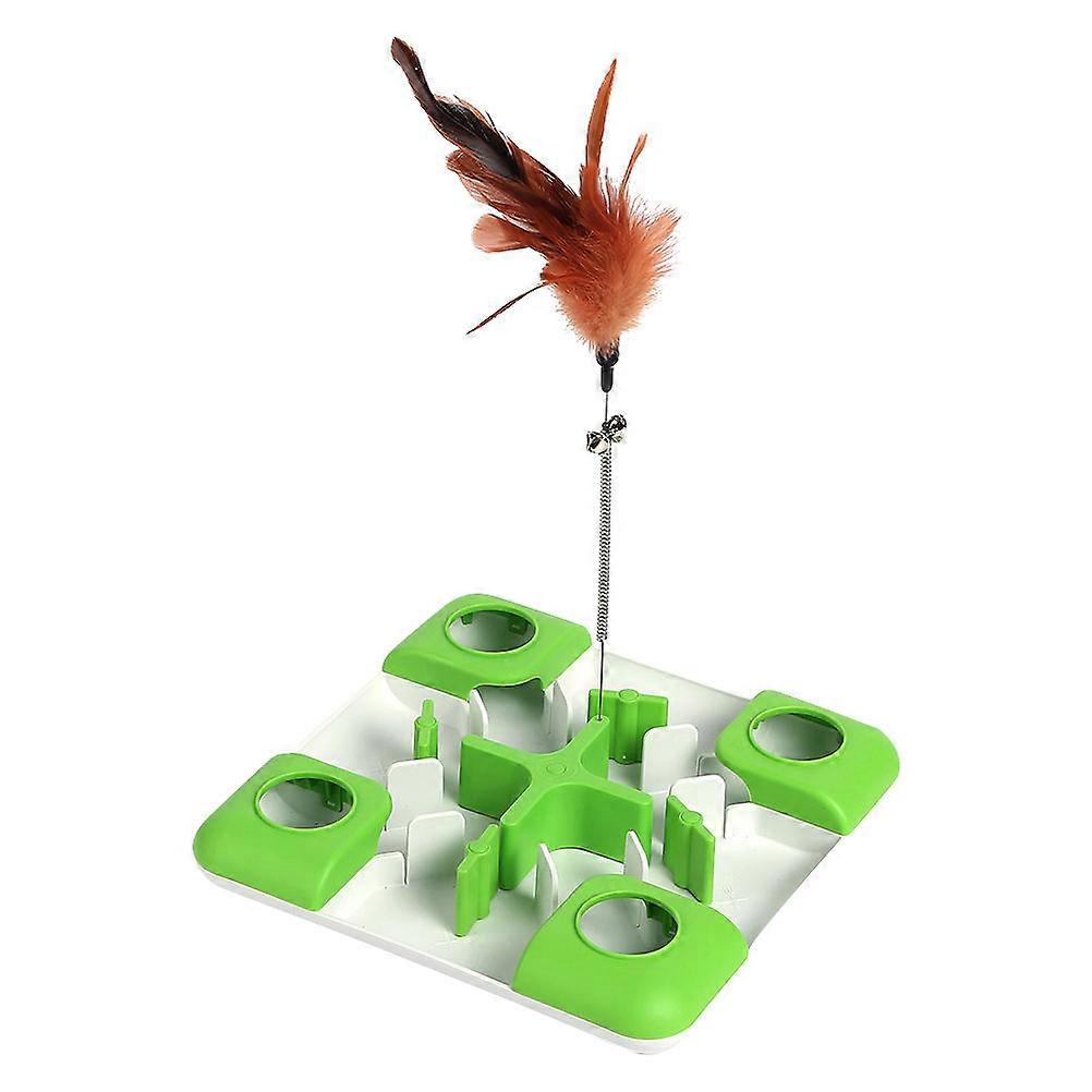 Household Cat Teaser Toy Interesting Cat Feeder For Indoor Playtime 10.2×10.2×1.8in Green Artificial Plume 1Pack