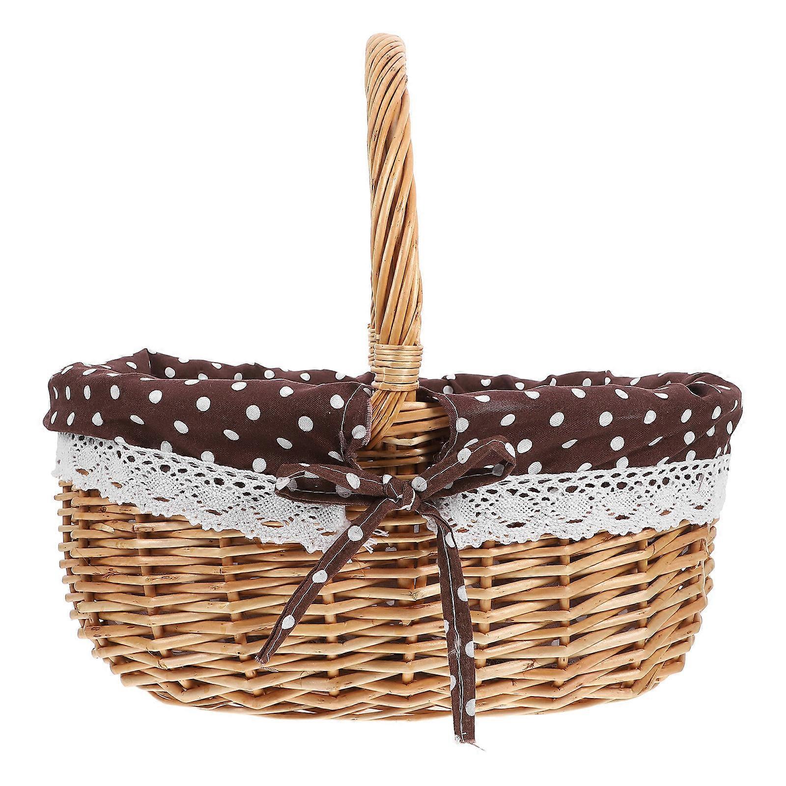 Wicker Picnic Basket Linen Inner For Fruits Vegetables Bread Storage Use 35.00X34.00X26.00CM 1Pack