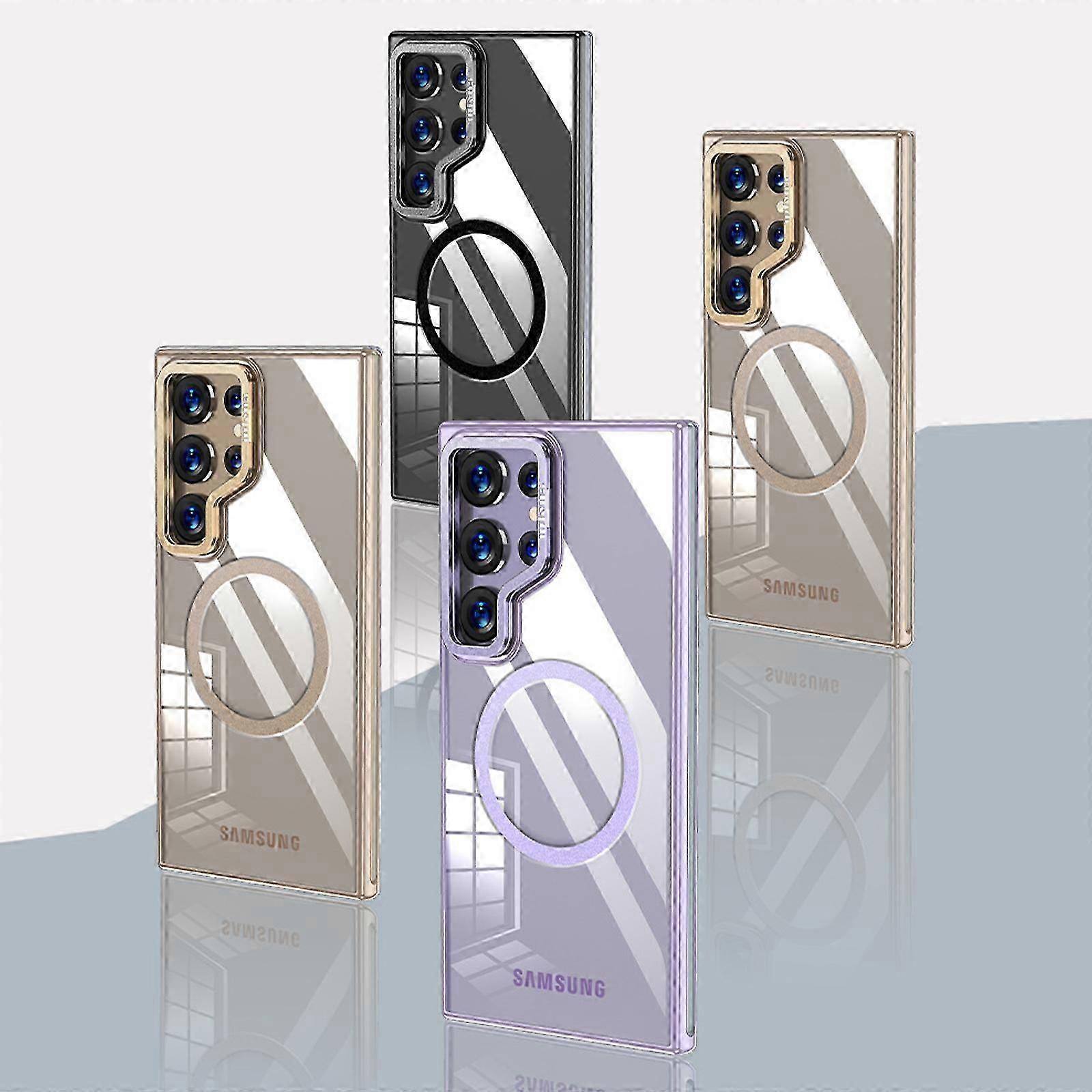 Translucent Matte Phone Cover for Samsung Galaxy S24 Ultra, Compatible with Magsafe Magnetic Clear Case Built-in Camera Ring Stand