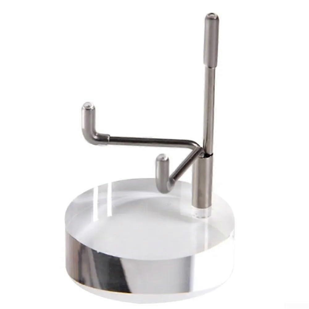 Modern, adjustable metal display stand with an elegant acrylic base for mineral exhibitions (B).