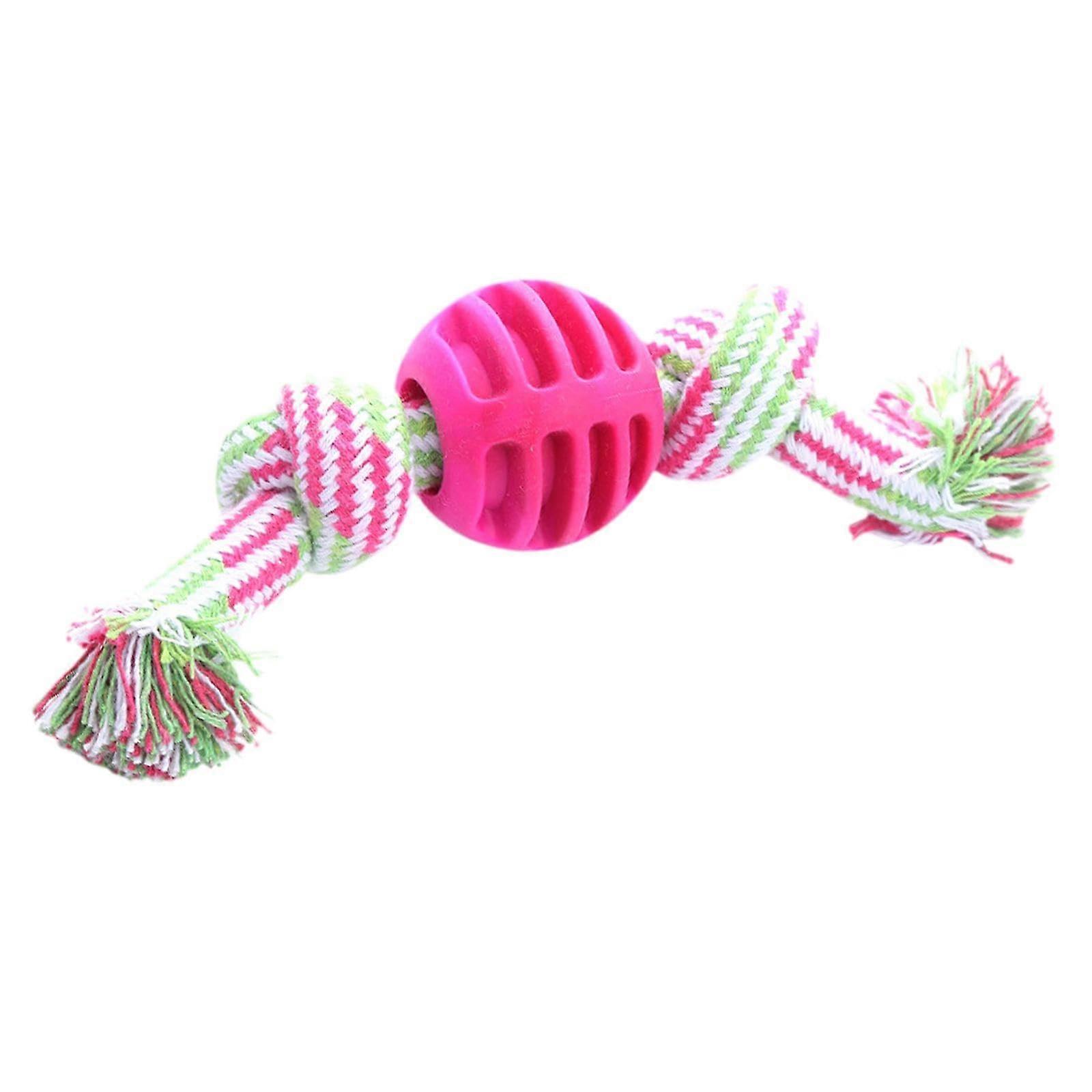 Dog Chew Toy Ball for Puppies - Portable Teeth Cleaning, Bite Resistant, Interactive Rope, Pink, Durable Material