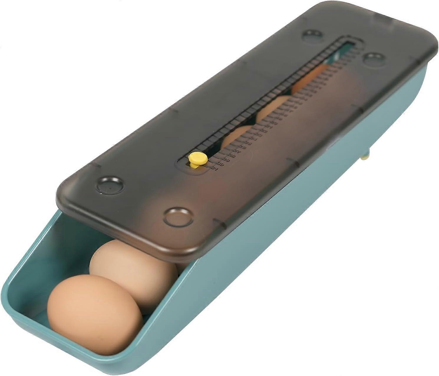 ZENGO Home Space Saving Egg Container, Refrigerator Stack Automatic Roll Egg Holder, Egg Tray For Storage With Fresh Keeping Mark(Blue)