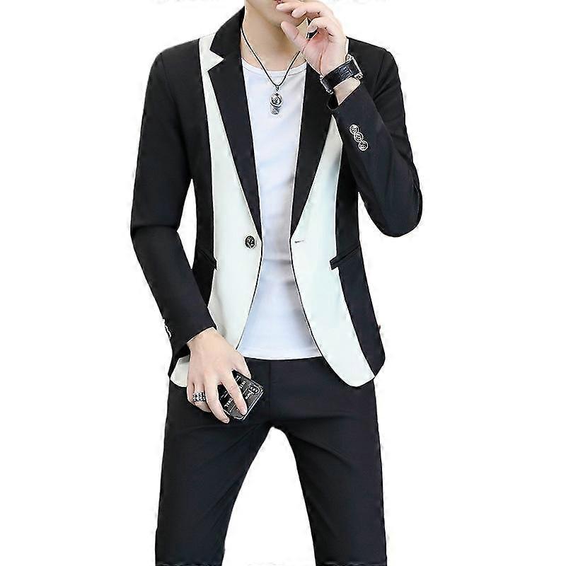 2021 autumn new color block suit men slim fit Korean version casual handsome