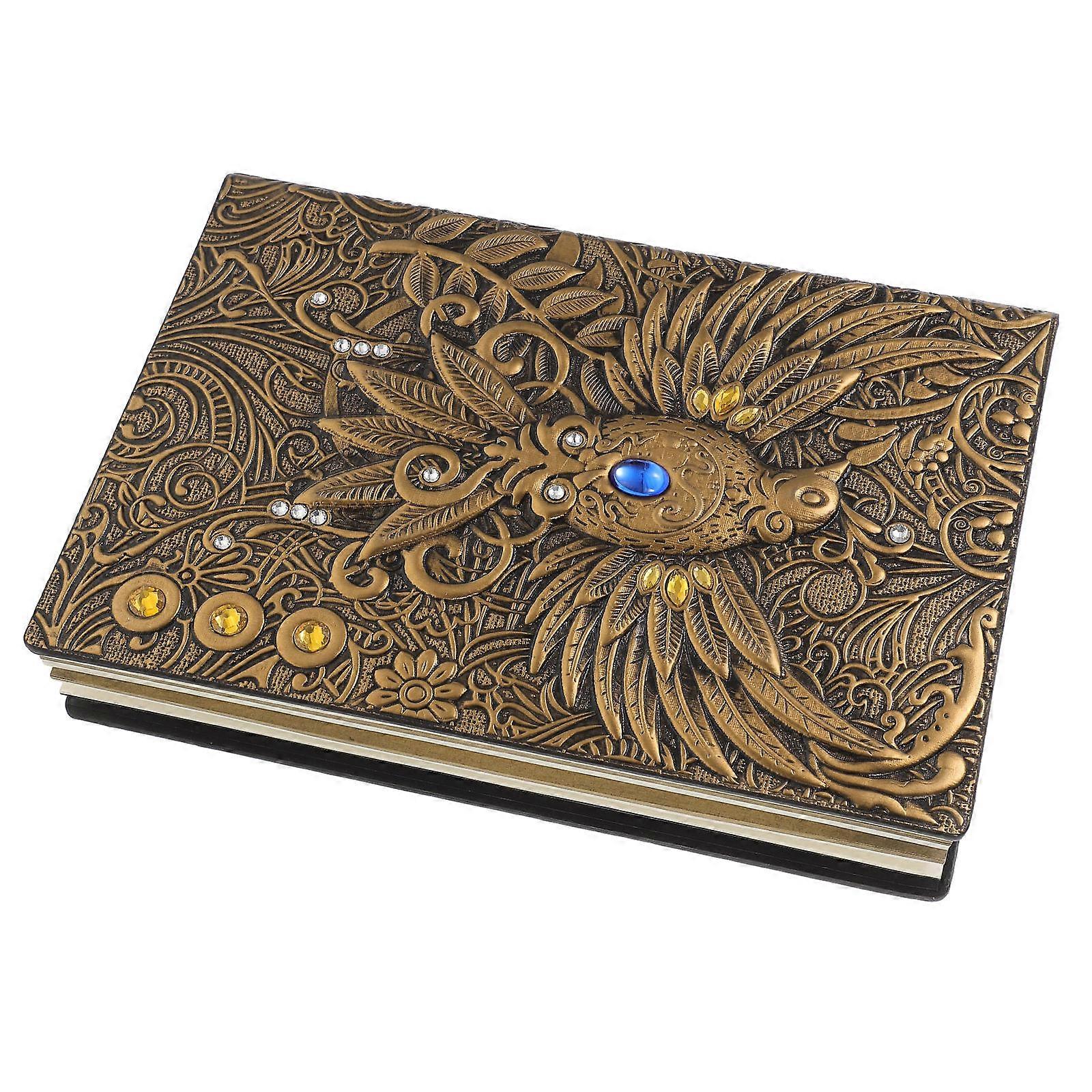 Vintage Embossed PU Notebook Compact Travel Journal Diary for Business Notes Sketching Daily Planning – Bronze Color