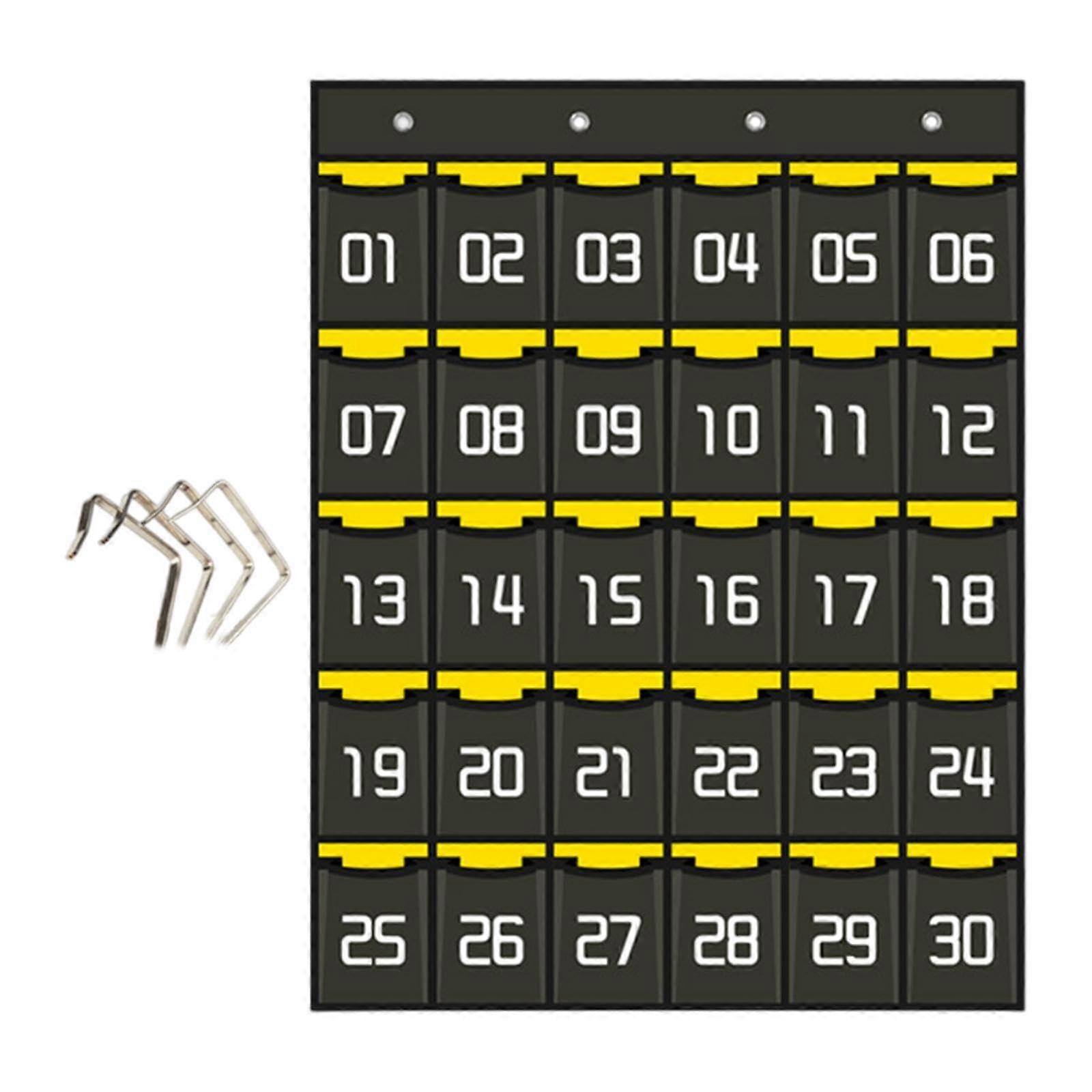 Hanging storage bag for classroom pocket charts with numbers, portable hanging organizer for door, hanging organizer with 30 pockets, 67cm x 81cm.