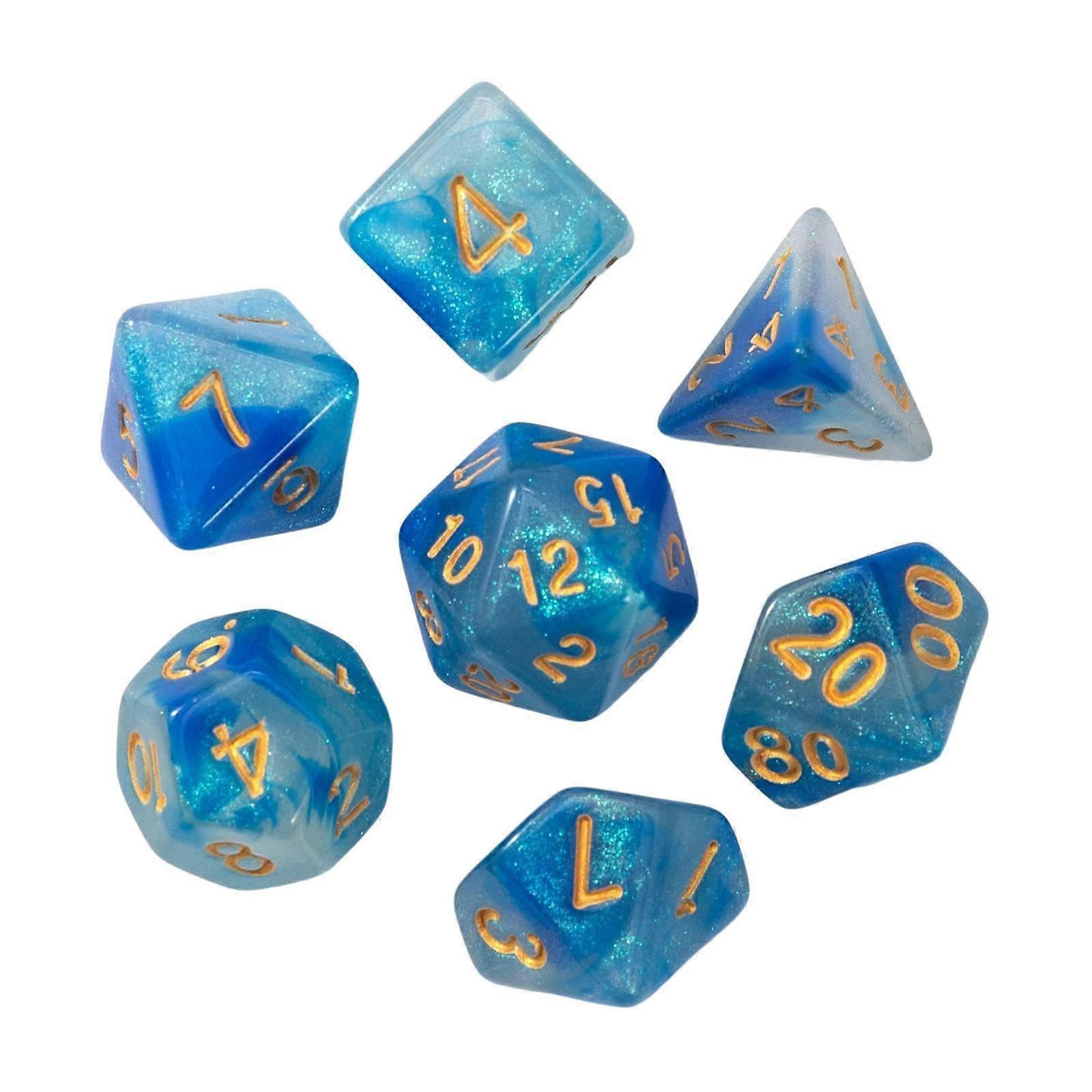 7 x Polyhedral Dice Set, Acrylic D4 D8 D10 D12 D20 for RPG Games, Blue White