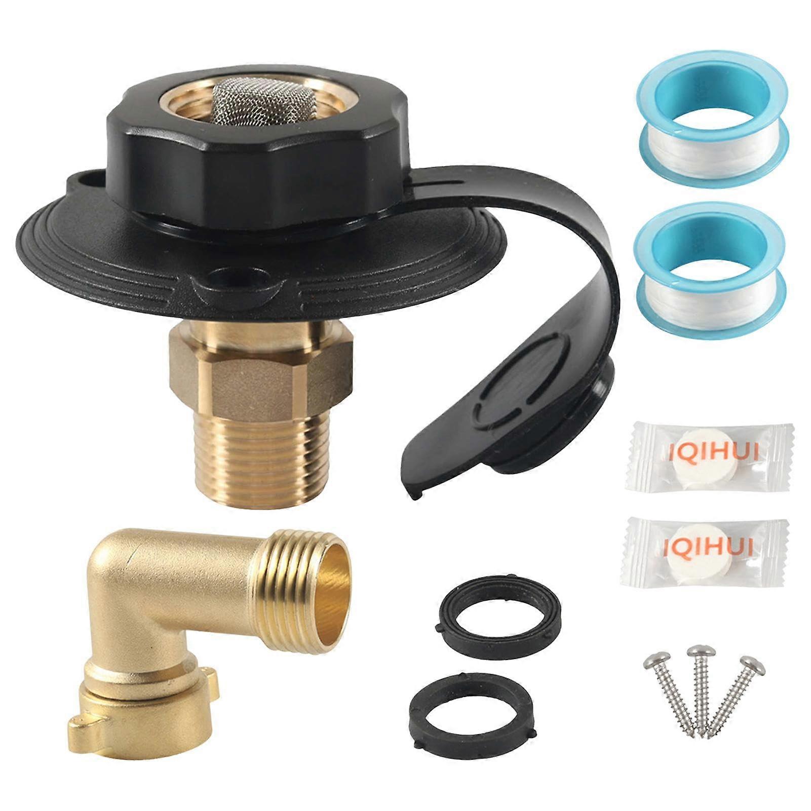 RV Water Inlet Brass City Water Connection With Check Valve, Multifunction RV Fittings, Black Trailer Fill Adapter