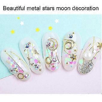 ZENGO 3d Nail Art Metall Charms Ohrstecker 6pcs Star Moon Nail Art Juwelen Aufkleber