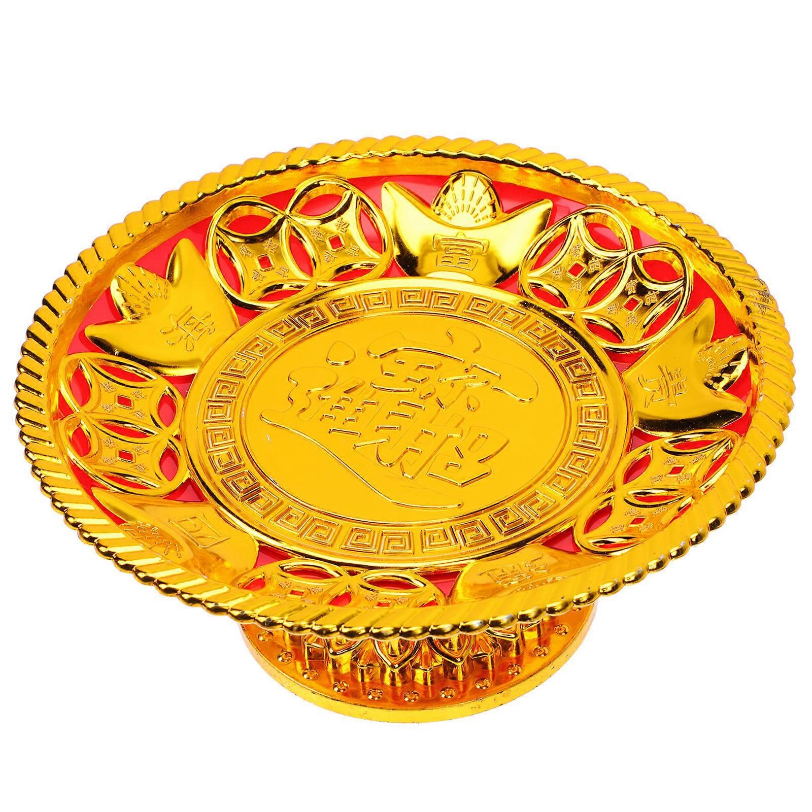Golden Plastic Storage Plate for Buddhist Supplies and Sacrificial Use 7 Inch