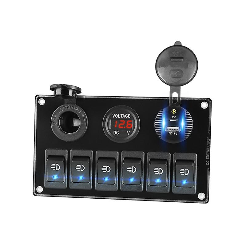 Multi Port Sockets Switches 6 Position Car Voltmeter Electronic On/off Pc Power Button Toggle Switch For Motorhome Rv