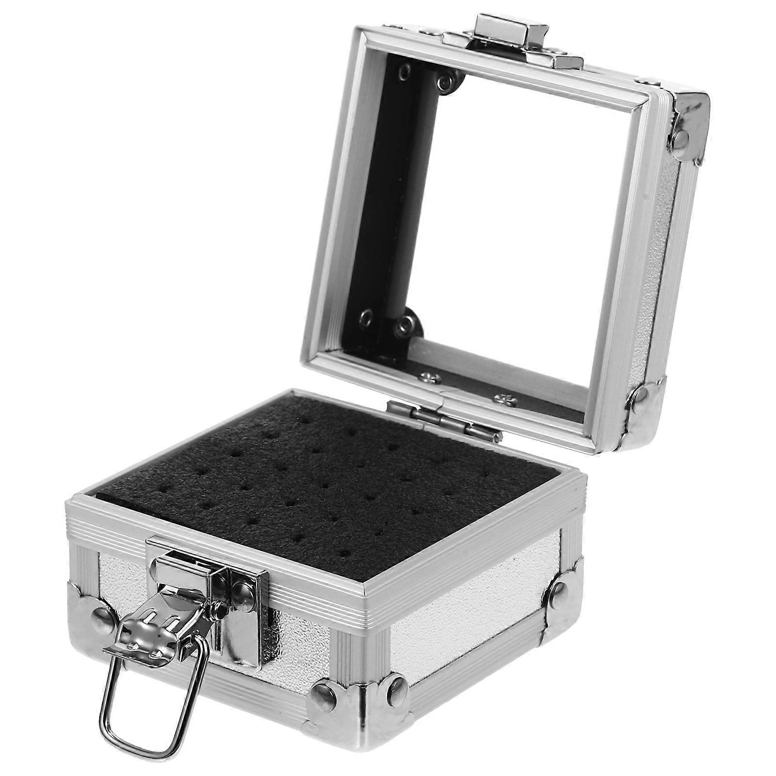 Nail Drill Bit Storage Box in Silver for Home Use Made of Aluminum Alloy and Cotton 7.5 x 5.2 x 3.1