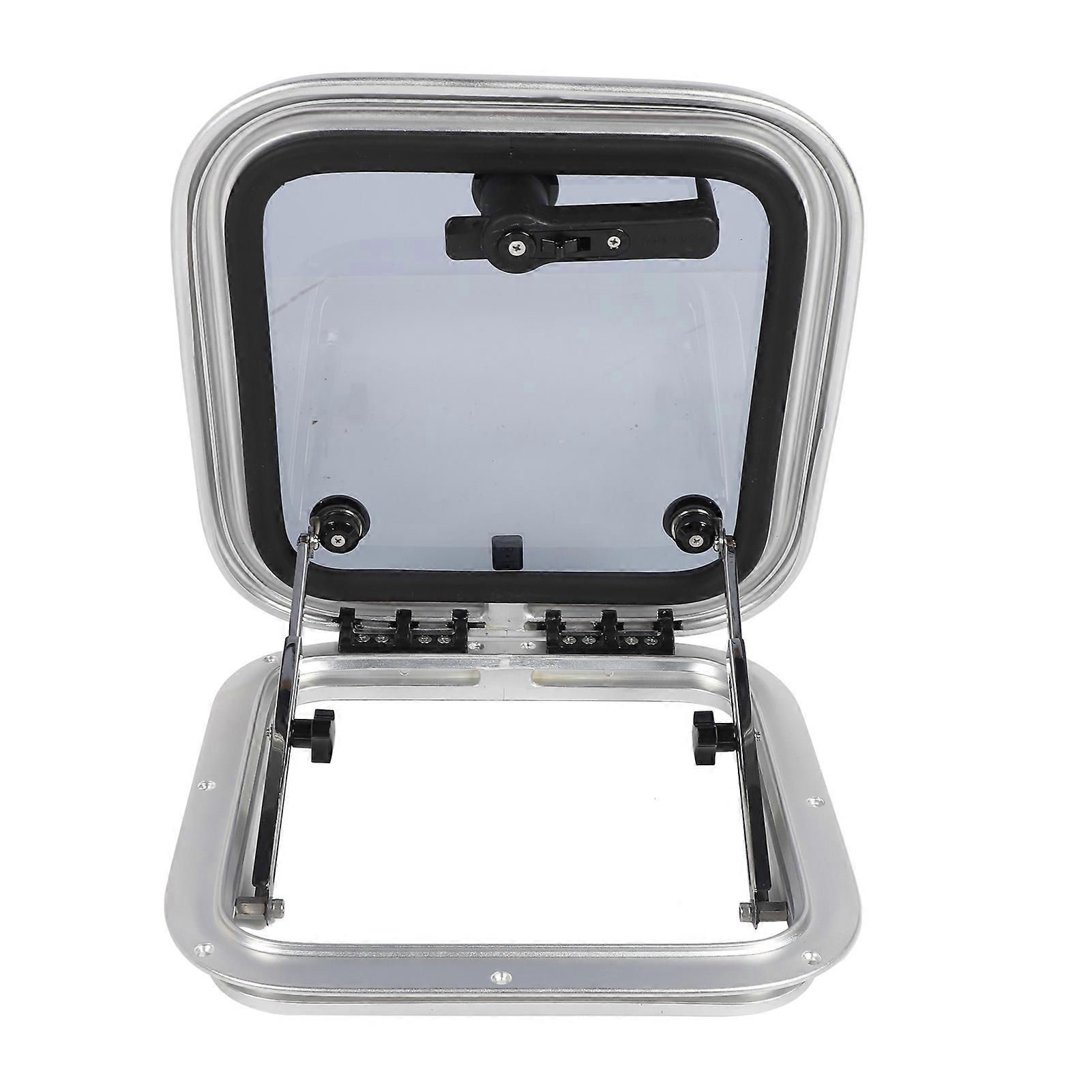 Marine Hatch Porthole Window 15 X 15in Square Aluminum Alloy Deck Hatch Window with Support Rod and Handle for Yacht RV