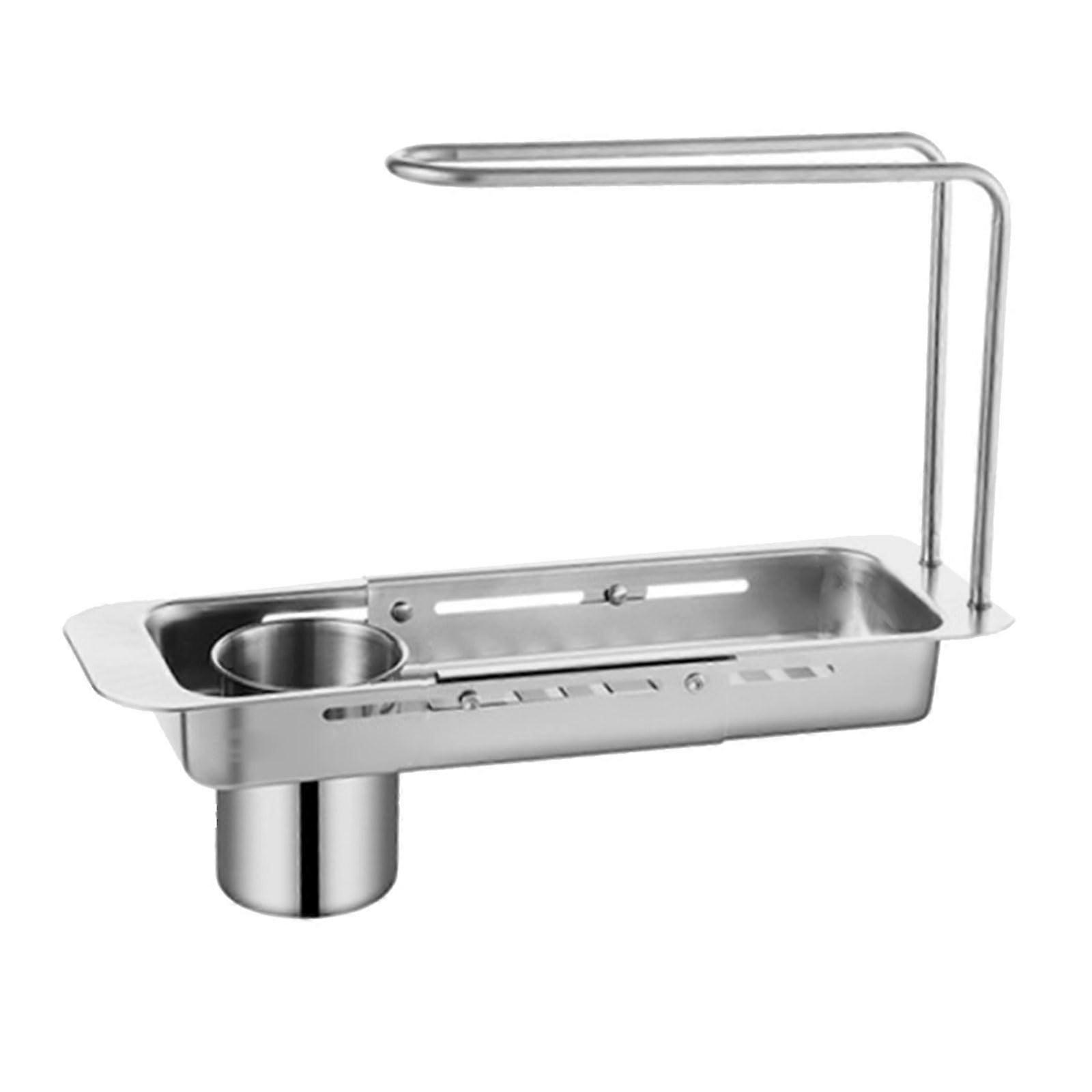 Multifunctional Over The Sink Shelf Stainless Steel Adjustable For Kitchen Space Above Faucet Rack Silver