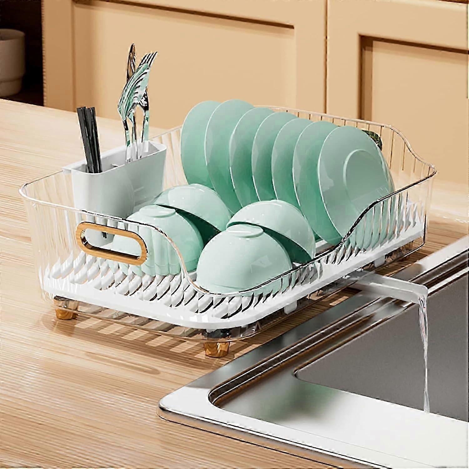 Dish Drying Rack, Dish Drainers for Kitchen Counter, Small Dish Drying Rack with Drainboard and Utensil Holder, Compact Dish Drying Rack Easy to Use
