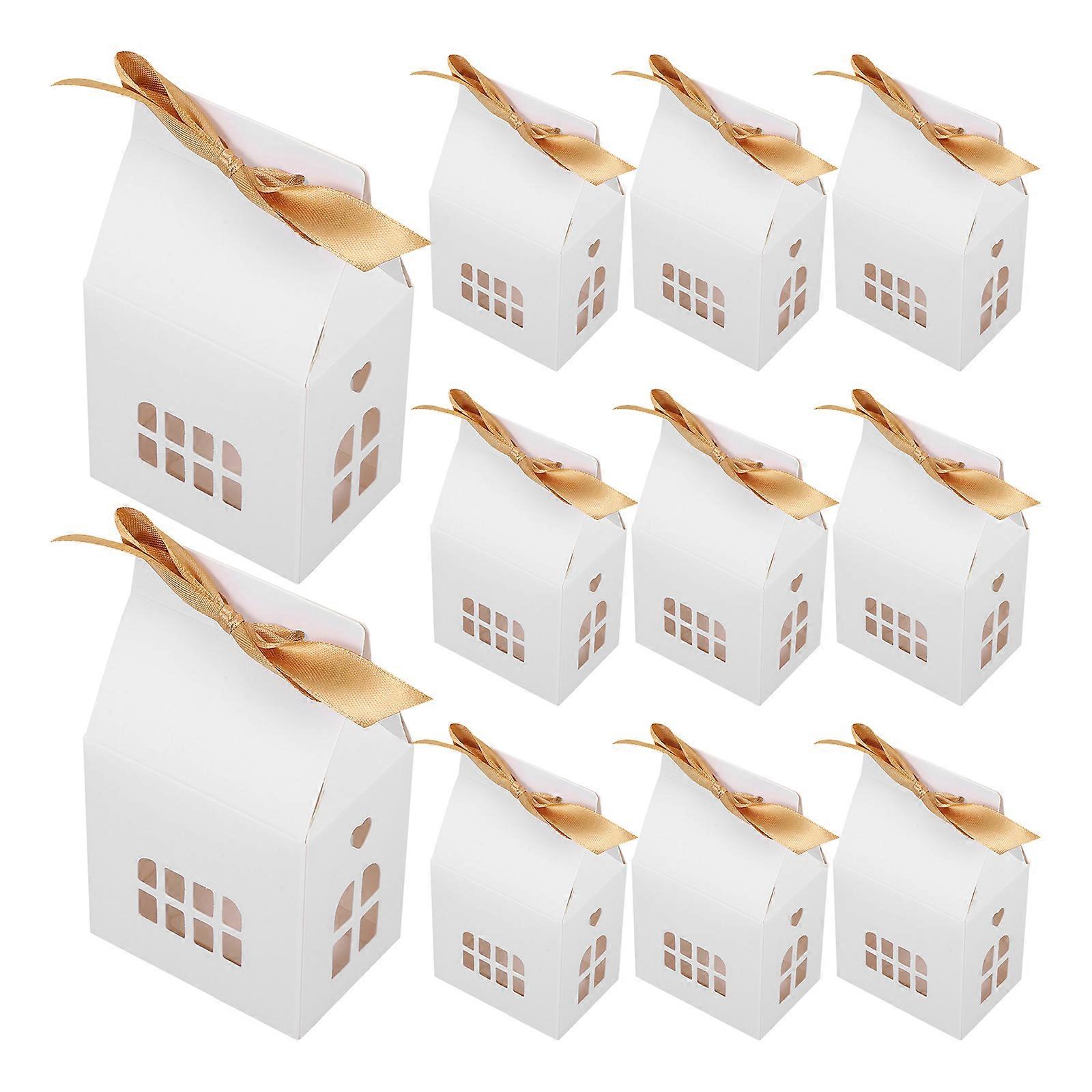 White Polyester Candy Boxes for Home Use Designed as House Shape for Parties and Holidays 12pcs