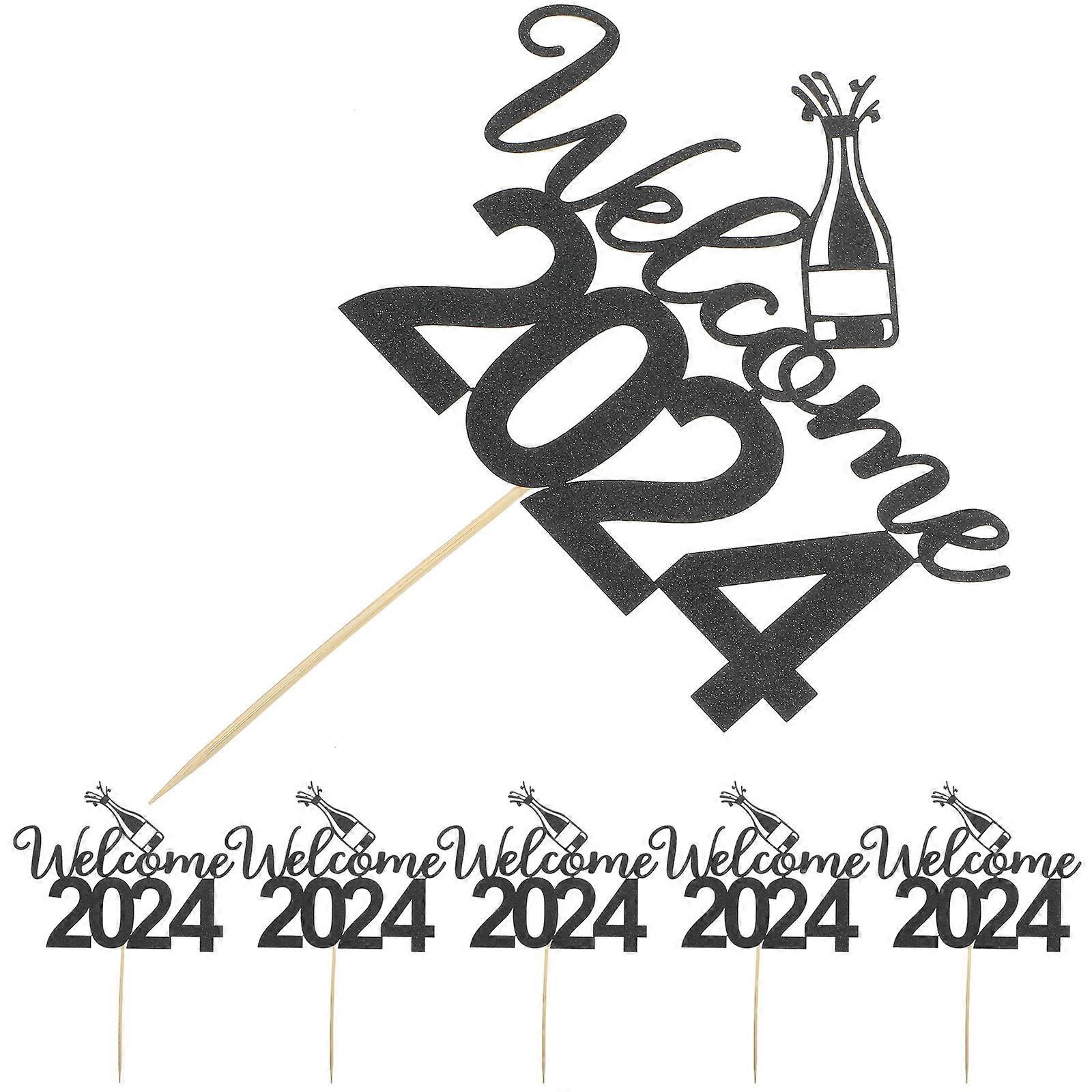 Decorative Props New Year Party Cake Toppers Reusable Wood 6Pcs