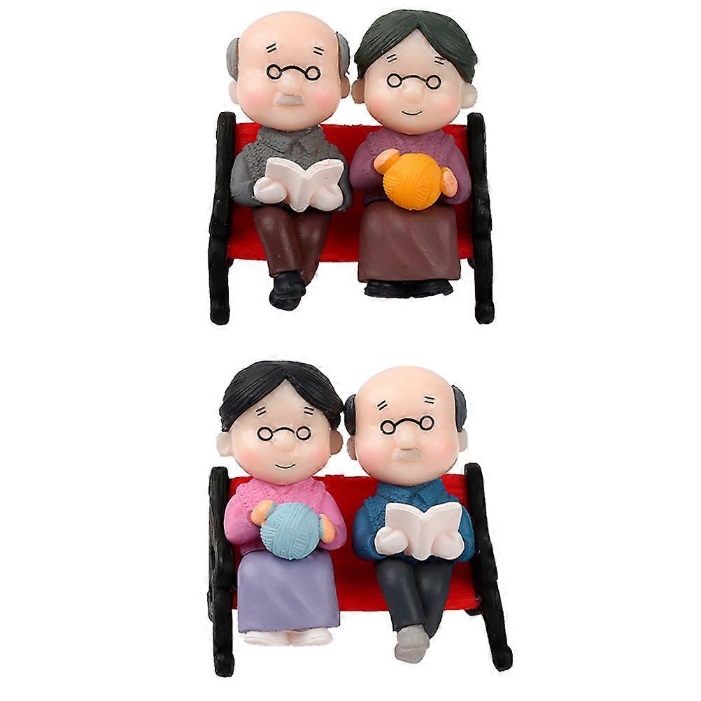 1:12 Bench Grandpa Grandma Ornament Suitable For Mini Garden Indoor/Outdoor Assorted Color 2 Sets