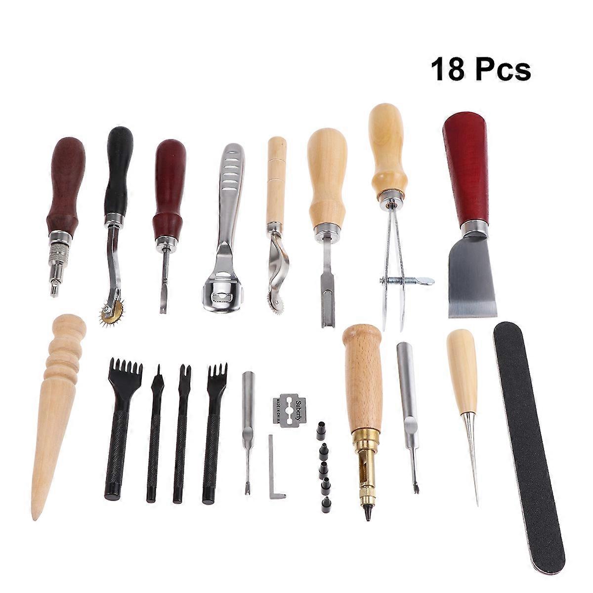 Tool Set for Leatherworking 18 Pcs Steel Hand Tools Assorted Color for DIY Projects