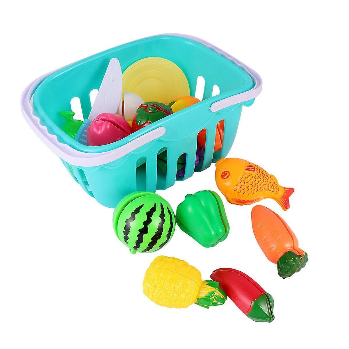 21pcs Pretend Play Food Set for Kitchen Cutting with Basket – Includes Fruits and Vegetables – Safe Materials for Educational Role Play – Random Color